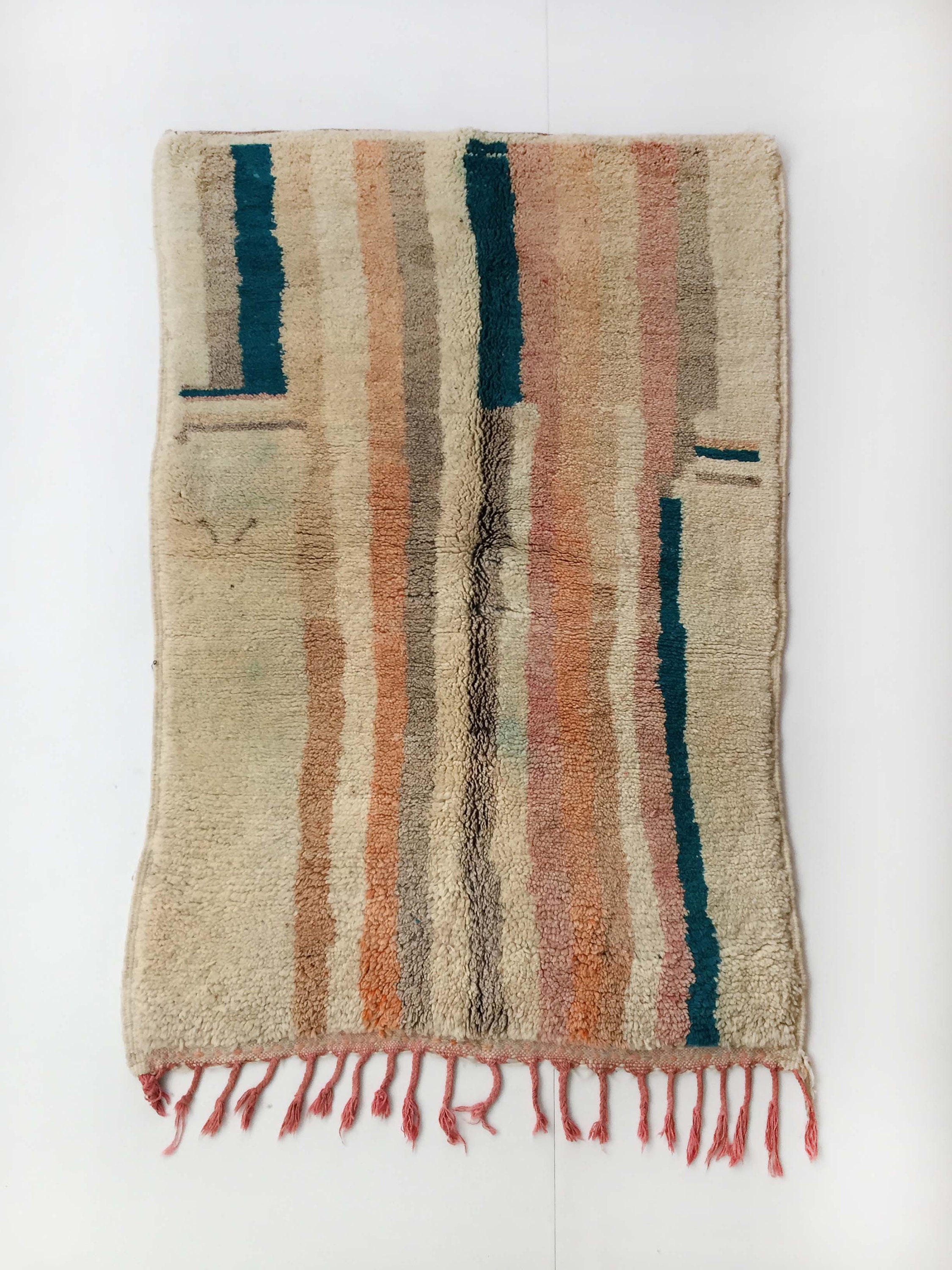 Tapis Berbère Marocain Boujaad Neuf à Lignes Pastels 1, 75x1, 09M