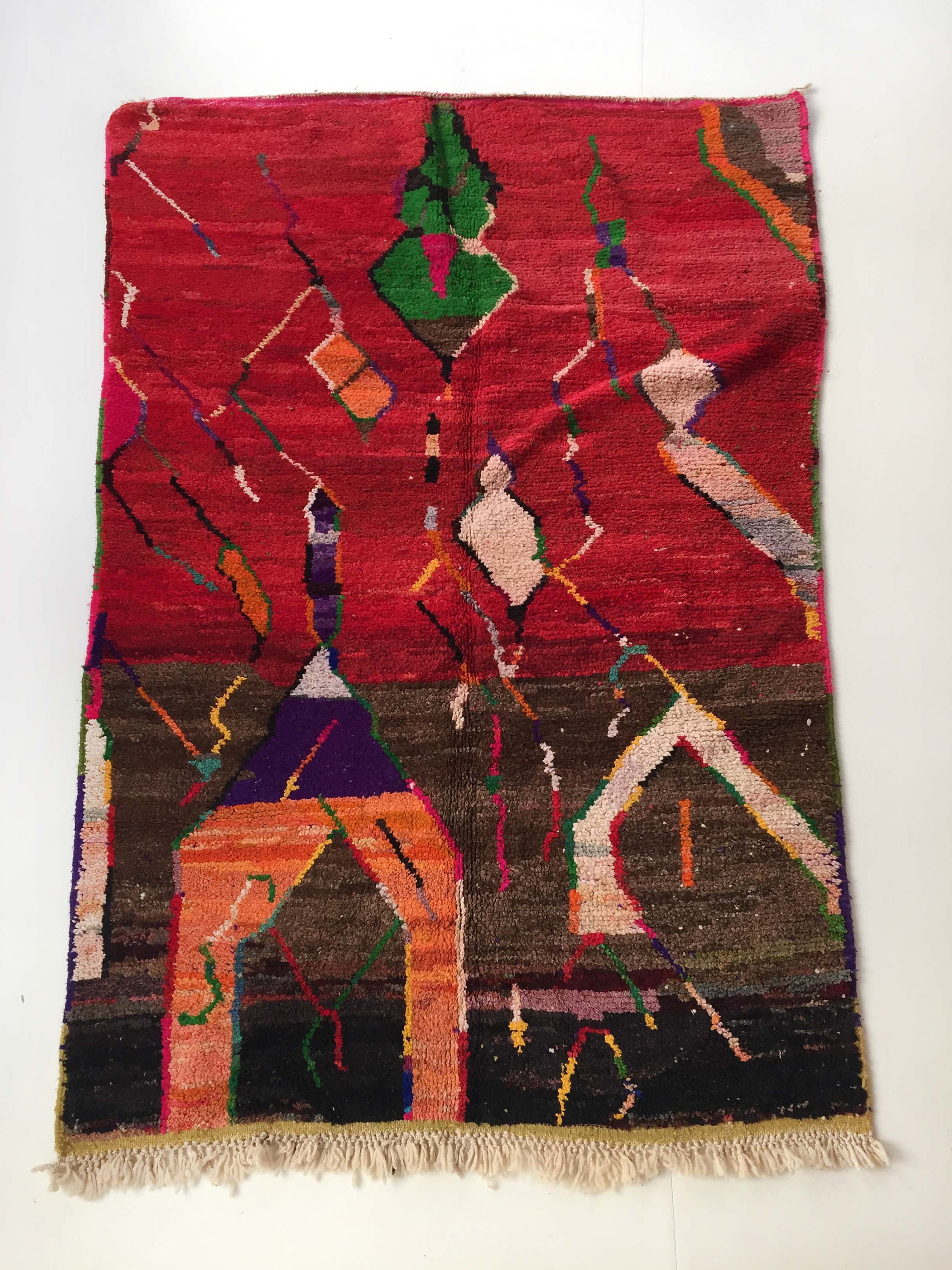 Tapis Berbère Boujaad Rouge à Motifs Colorés 252x156cm