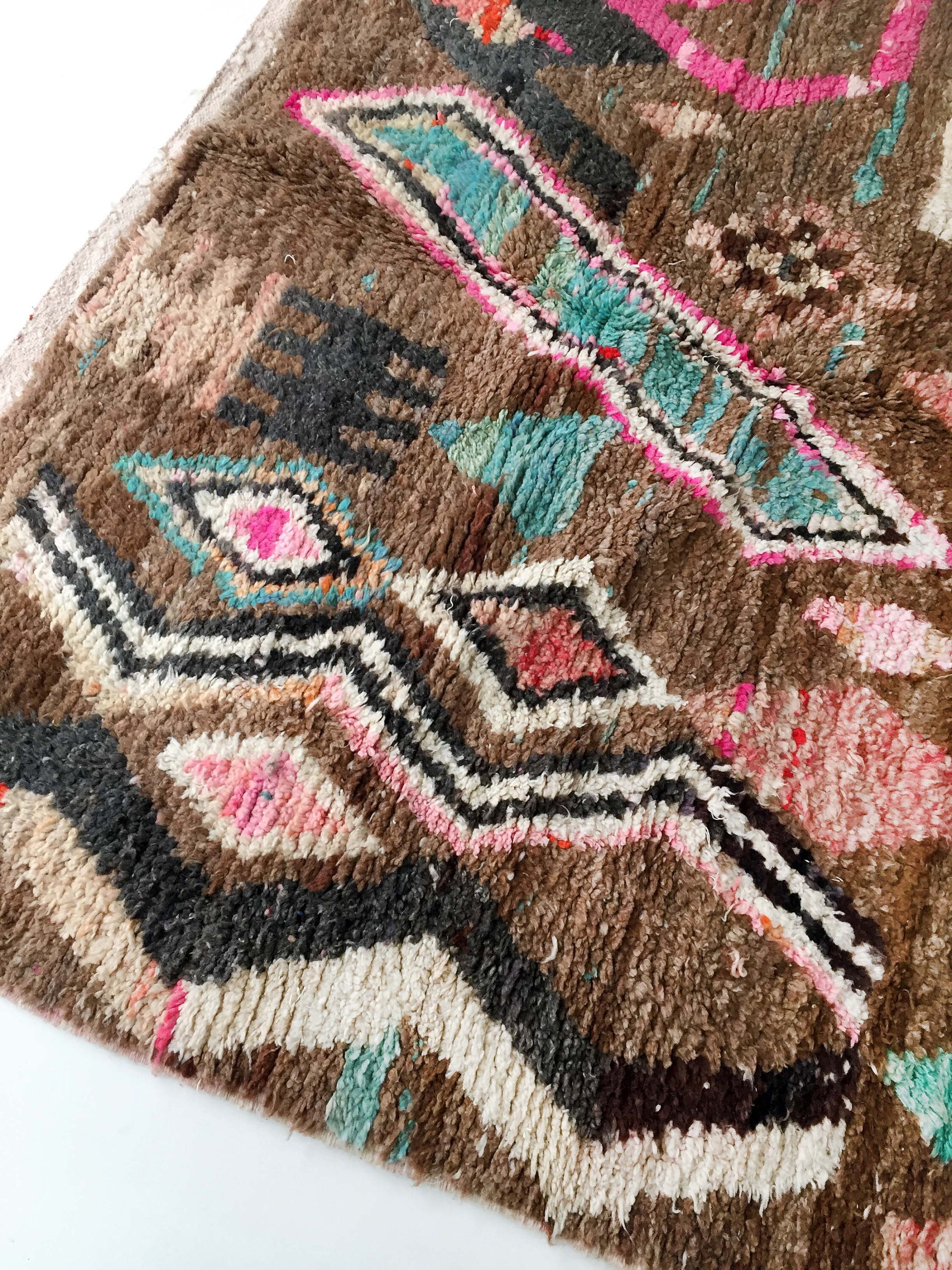 Moroccan Berber Carpet Boujaad Brown With Colorful Patterns Etsy UK