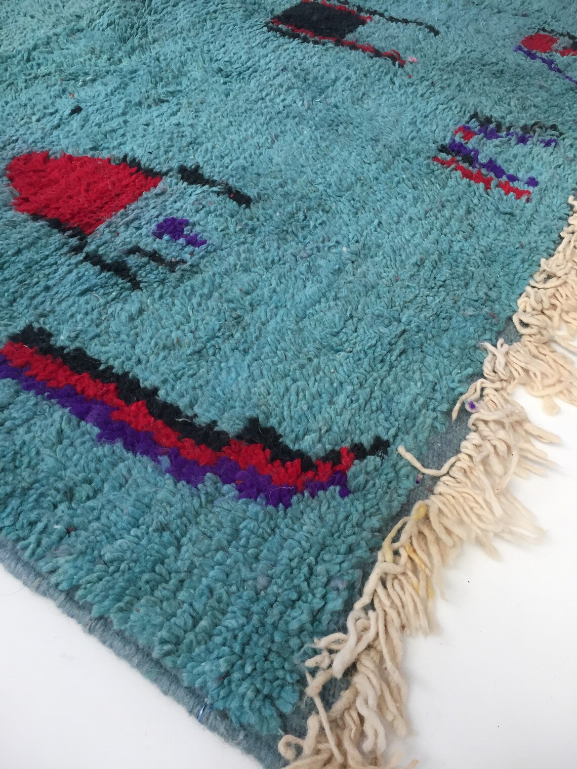 Blue Boujaad Berber carpet with colored patterns 210x160cm Etsy