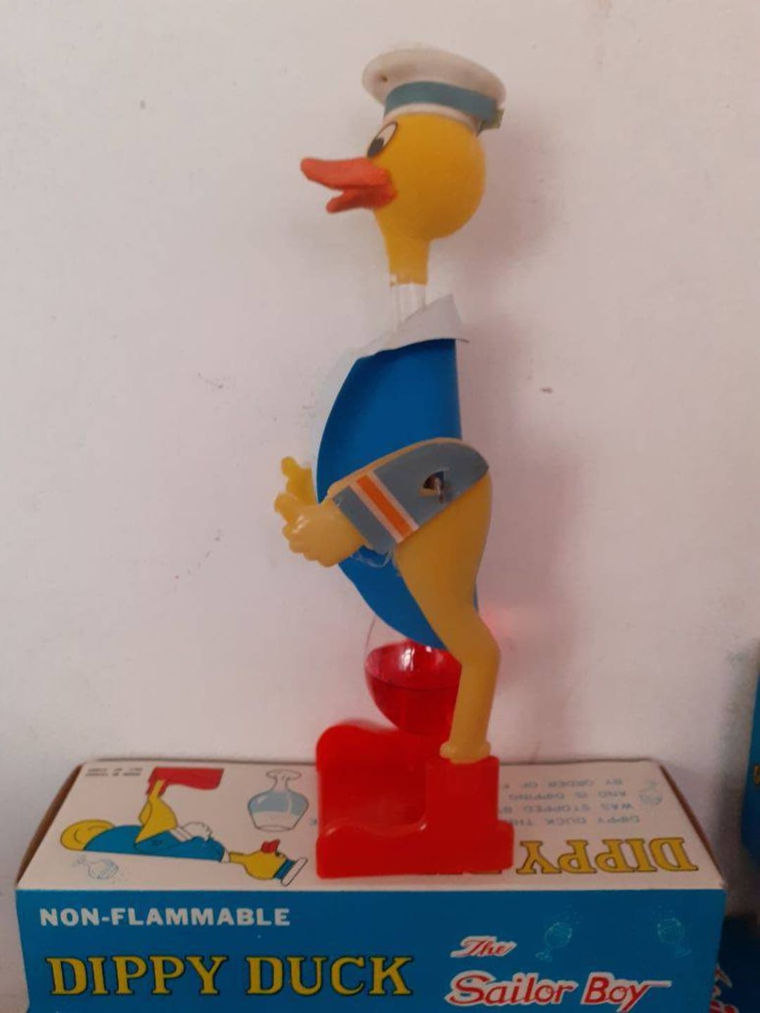 Vintage Glass Drinking Dippy Duck Bobbing Toy New in Original Box 60s