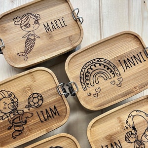 Brotdose personalisiert, Vesperdose, Kindergarten, personalisiertes Geschenk, Lunchbox mit Holzdeckel, Brotdose Kinder, 3 Fächer, Edelstahl