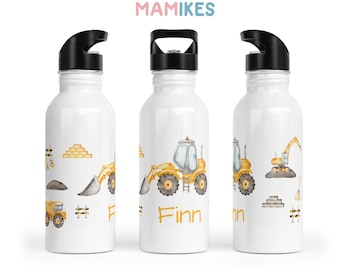 Trinkflasche personalisiert - Kinder - Kindergarten - Edelstahl - Wunschname - Kita - Schule - Bagger - Laster - Baustelle - 38. Baustelle