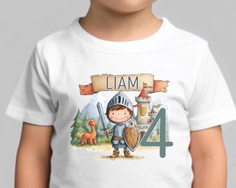 Personalisiertes Geburtstags-Shirt Kinder, Name & Zahl, Ritter-Motiv, DIY T-Shirt / Bügelbild, Geschenkidee, Jungen, Mädchen, Geburtstag