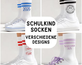 Schulkind Socken Einschulung Geschenk 2025, Kinder Socken, Wunschtext, Junge, Mädchen, 1. Klasse, Schulanfang, Schulbeginn, viele Designs