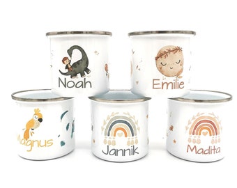 Personalisierte Emailletasse Kinder Tasse - Becher - Wunschname - 72 Designs
