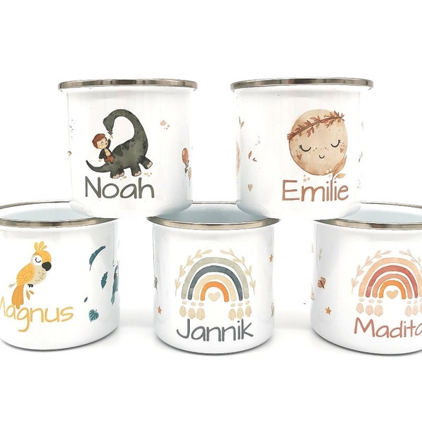 Personalisierte Emailletasse Kinder Tasse - Becher - Wunschname - 72 Designs