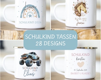 Einschulung, Schulkind, Personalisierte Kinder Tasse - Becher - Wunschname, 72 Designs - Schule, Trinkflasche 1. Schultag, 2026, Geschenk