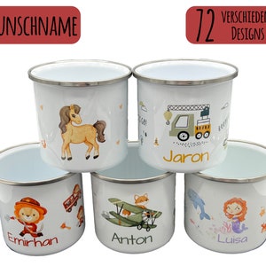 Personalized Enamel Mug Children's Cup - Mug - Desired Name - 72 Designs - School - Daycare - Kindergarten - Gift
