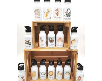 Personalized stainless steel children's water bottle with integrated straw - custom name - custom design - 72 designs - kindergarten - school