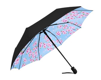 Anti-UV Umbrella with Blue Sky and Sakura Blossom Flower Umbrella, Japanese Style Umbrella, Sun Umbrella, Rain Umbrella