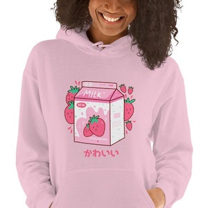 Kawaii Japan Style Pink White Hoodie | Harajuku Cute Style Clothing | Strawberry Milk | Kawaii Clothing | Anime Fairy Kei