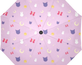 Sailor Moon Luna Rain Sun Umbrella | Japanese Harajuku Anime Manga Lovers Gifts | Rain Gear and Rain Accessories | Christmas Gifts