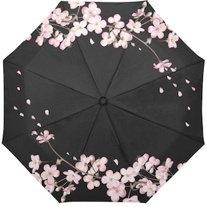 Umbrella / Rain Umbrella, Black with Sakura Cherry Blossom design | Gift for Her