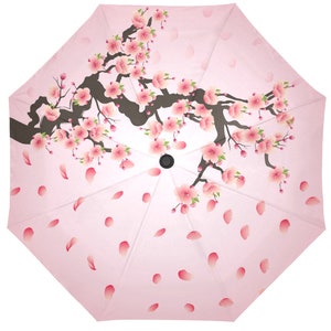 Rain Japanese Style Pink Umbrella with Cherry Blossom Sakura Flowers | Gift for Her