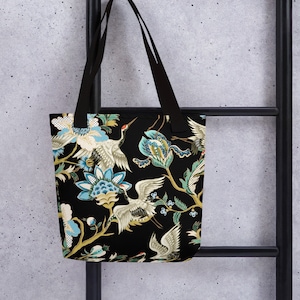 Torba typu tote | Torba typu tote w stylu japońskich kwiatów i żurawi | Torba na zakupy | Nylonowa torba japońska
