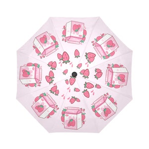 Japanese Strawberry Milk Cute Pink Umbrella | Pastel Goth Accessories | Pink Rain Umbrella | Kawaii Japan Goods Gift