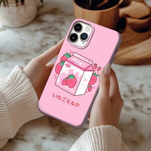 Trendy Strawberry Milk Phone Case Kawaii, Cute Strawberry Design, Kawaii Aesthetic, Gift for Teens, Pastel Accessories, iPhone case