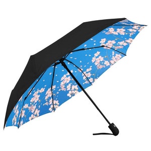 Anti-UV Sun Automatic and Manual Umbrella | Rain Umbrella with Sakura Cherry Blossom and Blue Sky Japanese Style