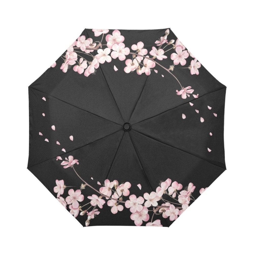 SAKURA リボンフラワープリント BLACK Japanese Cotton Fabric, cherry blossom print, black and pink
