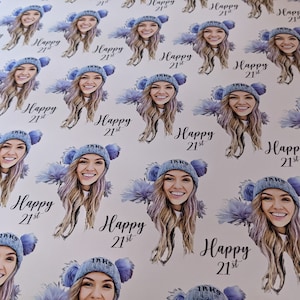 Personalised Cartoon Face Wrapping Paper - Funny Custom Avatar Head Crop Photo Gift Wrap - Hilarious Birthday Gifts / Optional Headband