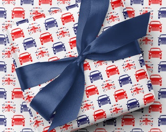 Retro Mini Car Wrapping Paper - Union Jack Print Gift Wrap