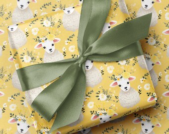 Papel de regalo con diseño floral de corderitos / Ovejas de primavera, papel de regalo para baby shower