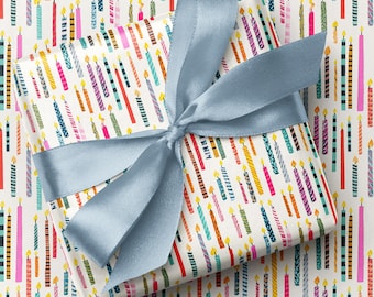 Colourful Birthday Candles Wrapping Paper | Hand-Drawn Candle Print Gift Wrap