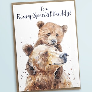 Adorable « Beary Special Daddy ! carte de voeux | Illustration à l'aquarelle, grizzlis enjoués, cartes avec jeu de mots | Cartes Joyeuses Fêtes des Pères