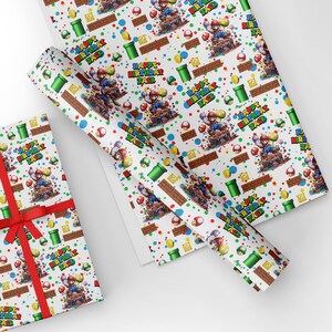 Personalised Super Mario Wrapping Paper Colourful Happy Birthday Gaming Gift Wrap Custom Name Premium Quality Printed Gift Wrap image 4