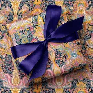 Luxe paisley-cadeaupapier "Majestic Paisley" | Kleurrijk Zuidoost-Aziatisch patroon Cadeauverpakkingsvel/rol | Luxe Indiase bruiloft verjaardag