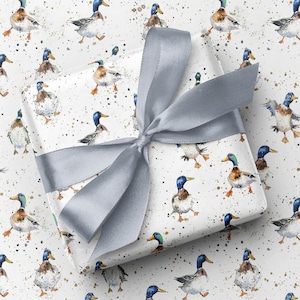 Carta da regalo bianca "Magnificent Mallards" / Carta da regalo spessa con anatre giocose / Carta da regalo di lusso con stampa di anatre acquerellate, per qualsiasi occasione