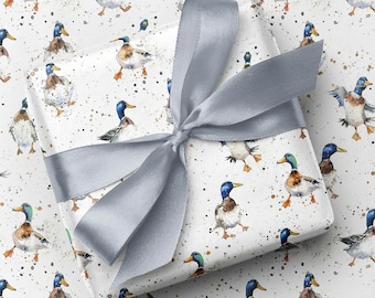 Mallard Duck Watercolour Wrapping Paper | Playful Ducks Gift Wrap