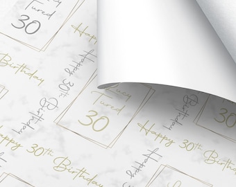 Luxury Happy Birthday Wrapping Paper - Personalised Name and Age Gift Wrap - Gifts for 16th 18th 21st 30th 40th 50th 60th 70th 80th Birthday