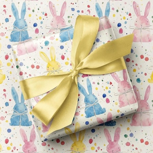 Niedliches Osterhasen-Themen-Geschenkpapier - Aquarell-Rosa, Blau, Gelb-Kaninchen-Kaninchendruck - Luxus-Geburtstag jede Gelegenheit Frühlings-Geschenk-Verpackung