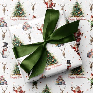 Papier cadeau vintage traditionnel Joyeux Noël | Emballage cadeau unique de style Quentin Blake | Emballage cadeau haut de gamme Cosy Xmas