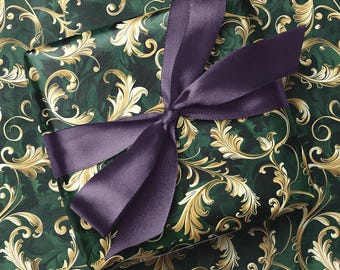 Green & Gold Swirls Wrapping Paper – Luxury Regal Gift Wrap
