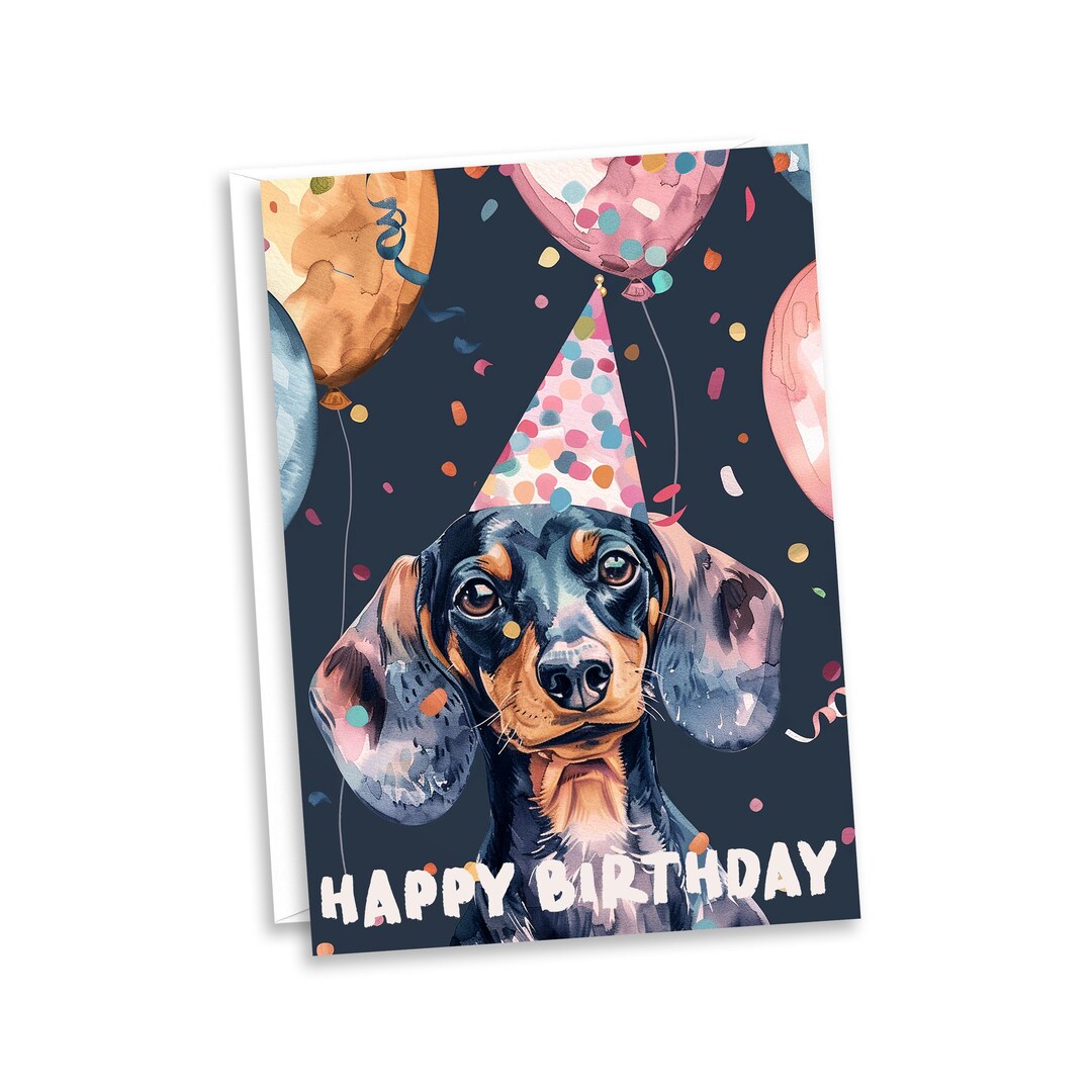 Dachshund Birthday Card: Sausage Dog Party Design - Etsy