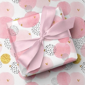 Papier cadeau de luxe rose pastel - Papier cadeau imprimé à motifs féminins mignons - Papier cadeau de luxe pour toutes les occasions