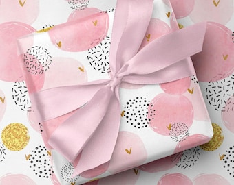 Papier cadeau rose à pois aquarelle – Papier cadeau girly à motifs