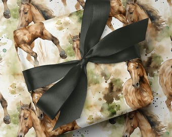 Luxury Equestrian Gift Wrap - Watercolour Galloping Horse Print Wrapping Paper