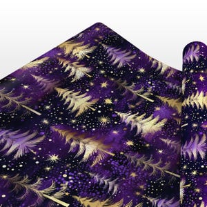 Luxury Purple & Gold Christmas Fur Trees Wrapping Paper - Festive Winter Snowfall Special Gift Wrap image 4