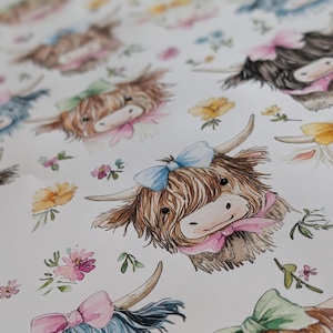 Papel de regalo con diseño de vacas de las Highlands en acuarela – Papel de regalo floral para cumpleaños imagen 6