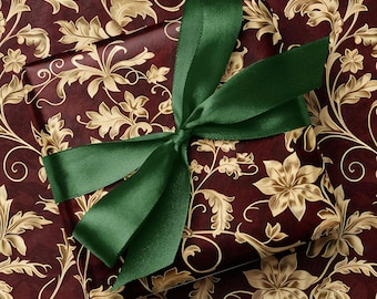 Burgundy & Gold Ornate Swirls Wrapping Paper – Luxury Gift Wrap