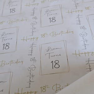 Personalised Birthday Wrapping Paper with Name and Age, Marble & Gold Milestone Gift Wrap, 18th 21st 30th 40th 50th image 2