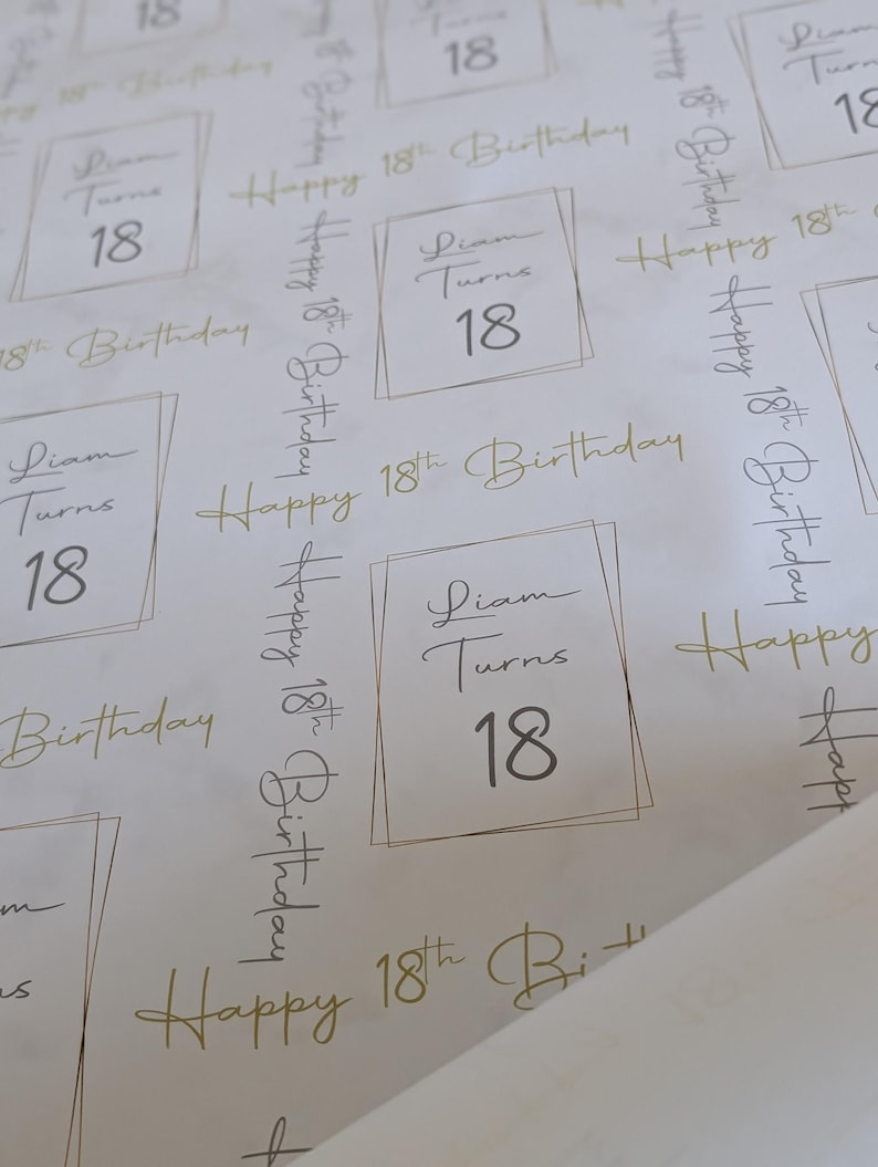 Personalised Birthday Wrapping Paper with Name and Age, Marble & Gold Milestone Gift Wrap, 18th 21st 30th 40th 50th image 2