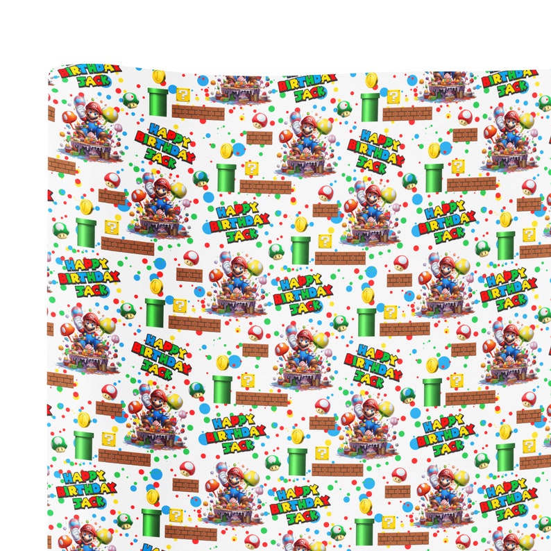 Personalised Super Mario Wrapping Paper Colourful Happy Birthday Gaming Gift Wrap Custom Name Premium Quality Printed Gift Wrap image 5