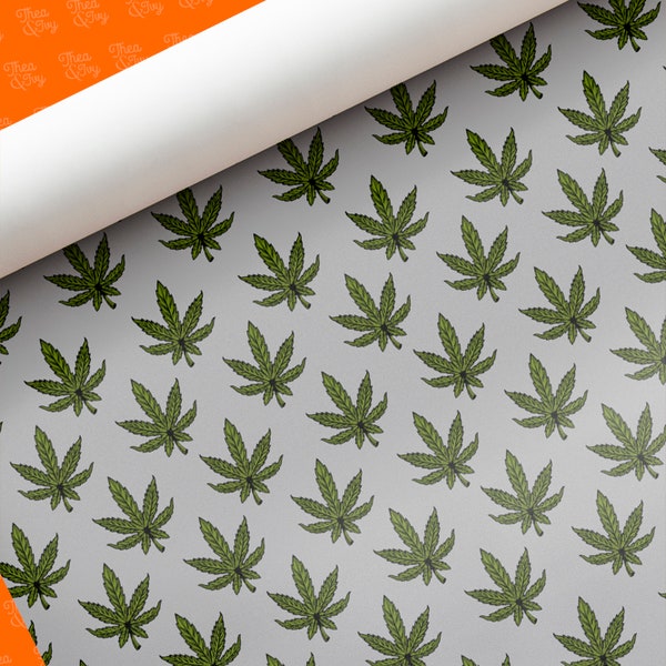 Weed Plant Motif Wrapping Paper | Grey & Green Cannabis Leaf Symbol Icon Gift Wrapping Paper | Custom Printed Stoner Pot Head Gift Wrap
