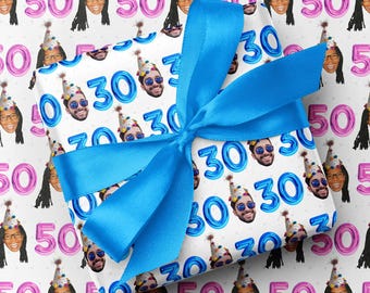 Personalized Face Wrapping Paper | Funny Birthday Balloons Gift Wrap