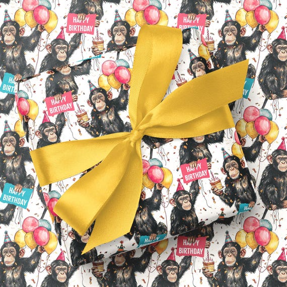 Funny 'Monkey Party' Birthday Wrapping Paper | Chimp Party Gift Wrap
